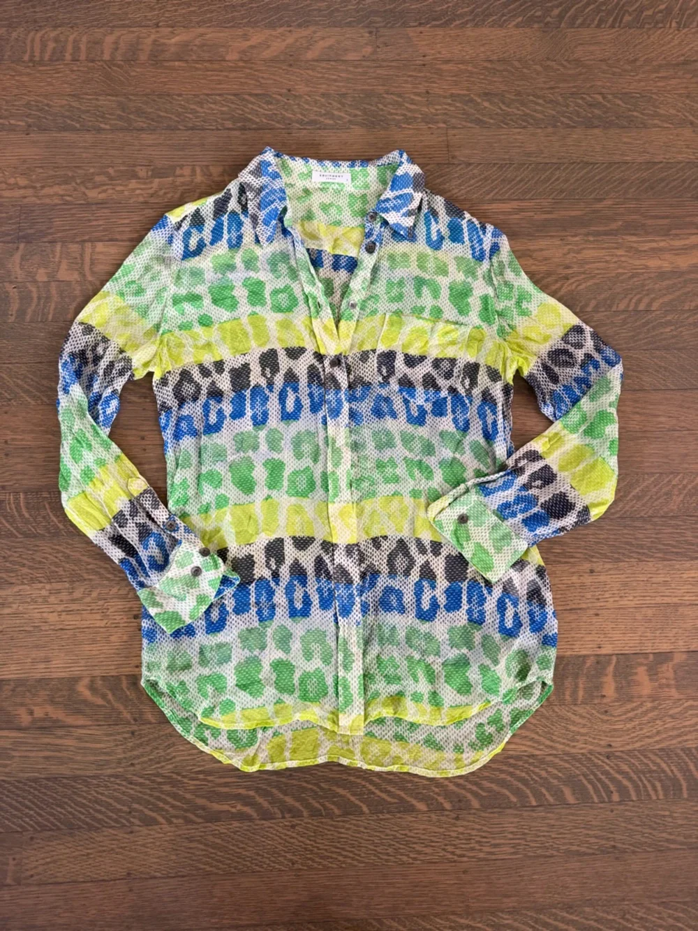 Equipment Silk Blouse Combo Green Blue Yellow Print Small EUC